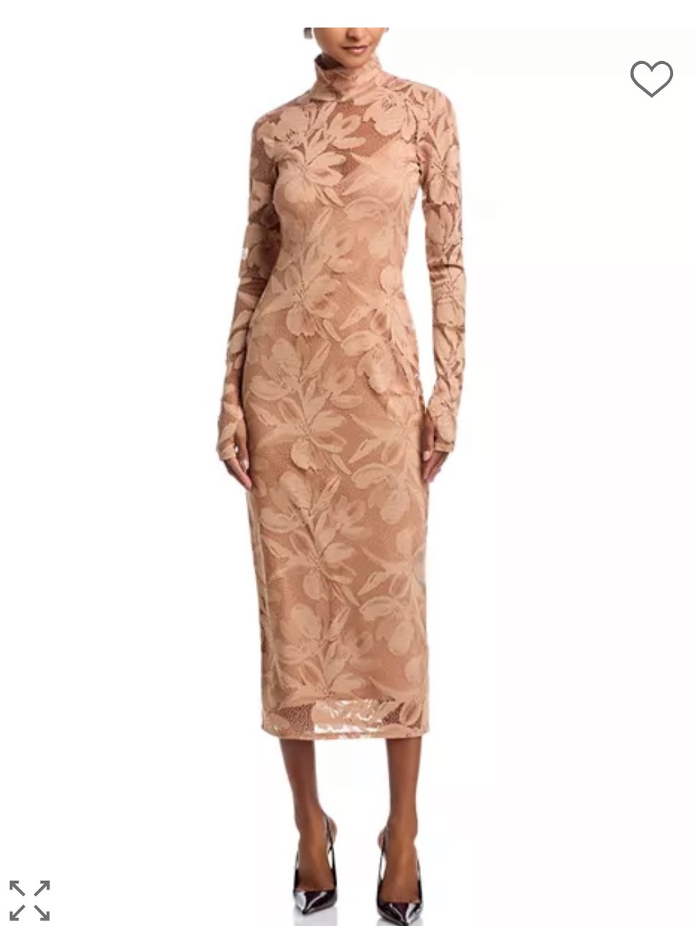 AFRM Nude Lace Long-Sleeve Turtleneck Midi Dress